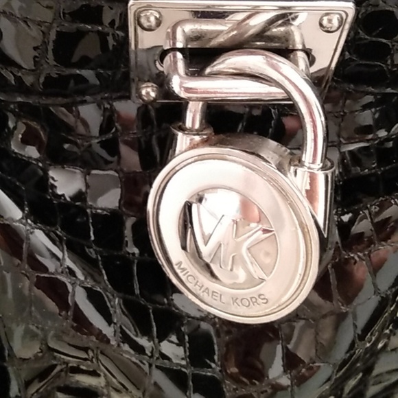 Michael Kors Hamilton Croc Embossed Patent Leather Bag Purse - Picture 6 of 17